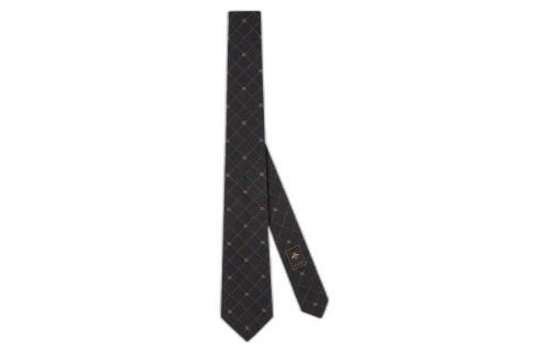 Gucci Double G And Check Silk Jacquard Tie Blue