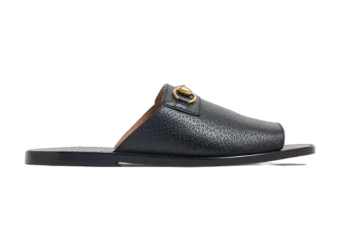 Gucci Horsebit Leather Flat Slides Black