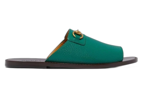 Gucci Horsebit Leather Flat Slides Green
