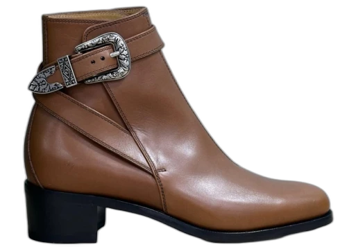 Gucci Buckled Ankle Leather Boot Brown