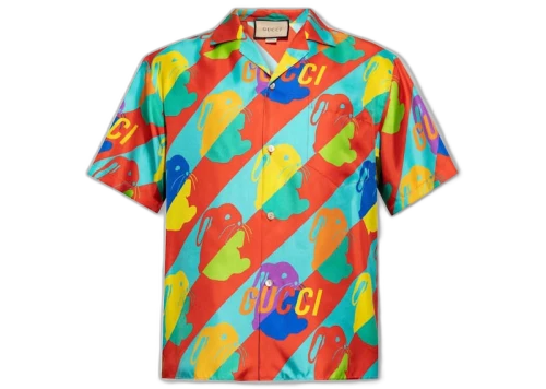Gucci Camp-Collar Bunny Print Shirt Multi
