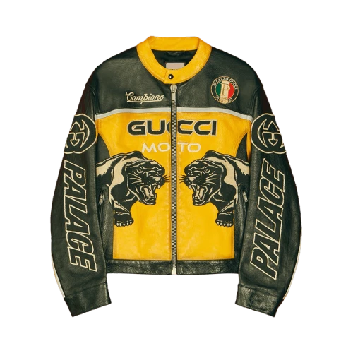 Gucci x Palace Leather Jacket With Embroideries And Patches 'Shiny Yellow/Black/White'