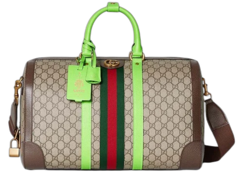 Gucci Savoy Medium Duffle Bag Beige/Ebony/Bright Green