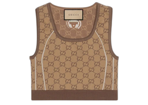 Gucci GG Jersey Jacquard Crop Top Beige