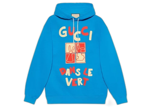 Gucci Cotton Jersey Hooded Sweatshirt Blue
