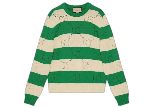 Gucci GG Lace Striped Knit Sweater Green