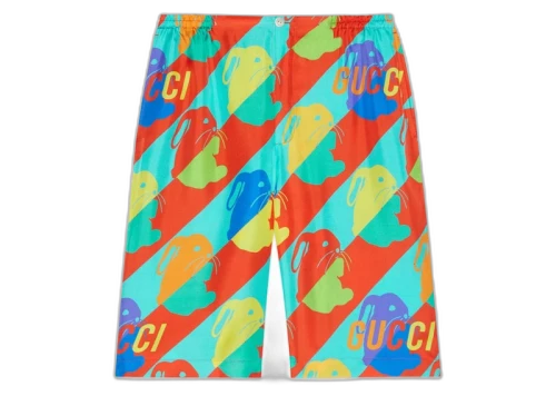 Gucci Rabit Printed Silk-Twill Shorts Multi