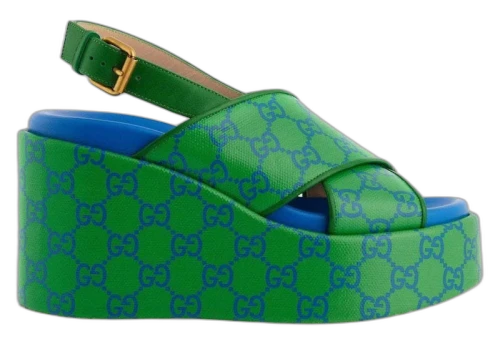 Gucci GG Supreme Platform Sandals Green Blue (Women's)