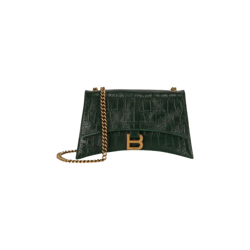 Balenciaga XS Crocodile Embossed Crush Chain Shoulder Bag 'Forest Green'