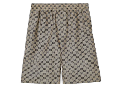 Gucci GG Linen Blend Shorts Beige And Blue