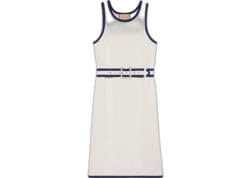 Gucci Sleeveless Belted Dress White/Navy