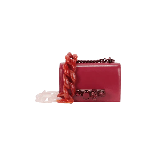 Alexander McQueen Mini Jeweled Knuckle Shoulder Bag Red