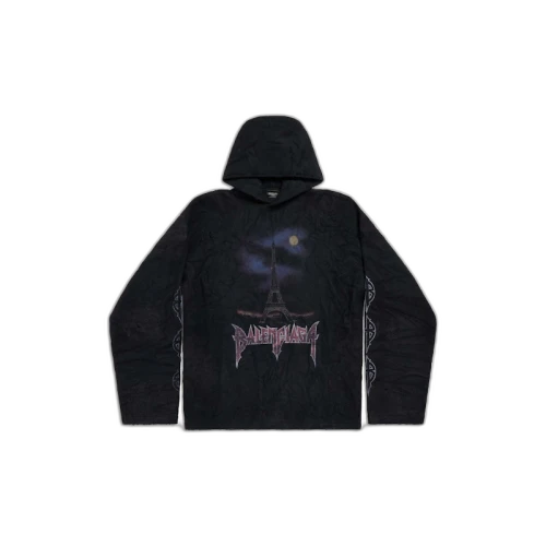 Balenciaga Paris Moon Crinkled Hoodie Large Fit Black