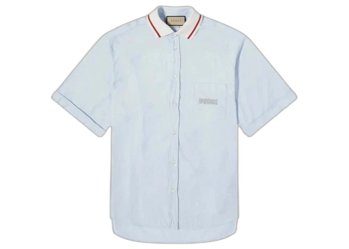 Gucci Pique Collar Logo Short Sleeve Shirt Light Blue