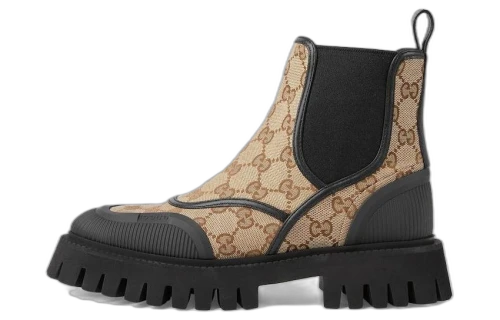 Gucci GG Jacquard Canvas Ankle Boots Beige Ebony (Women's)