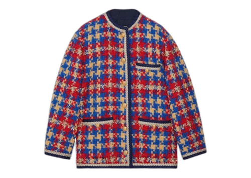 Gucci Lamé Check Wool Tweed Jacket Blue Multicolour