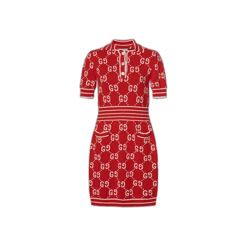 Gucci GG Cotton Jacquard Polo Dress 'Red/Ivory'