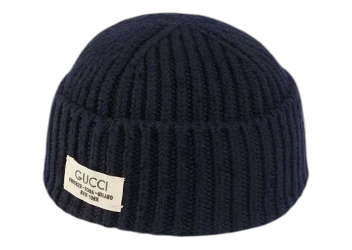 Gucci Rib Wool Hat with Label Dark Blue