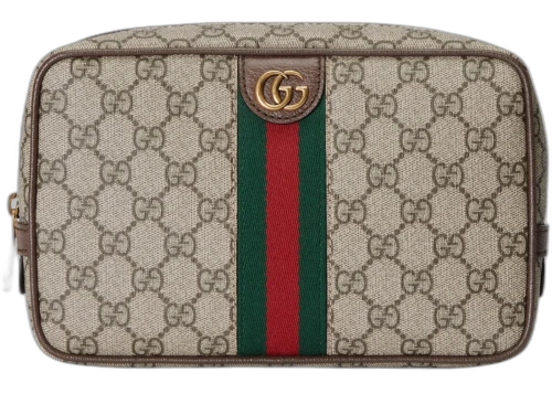 Gucci GG Supreme Canvas Savoy Web Toiletry Case Beige/Ebony