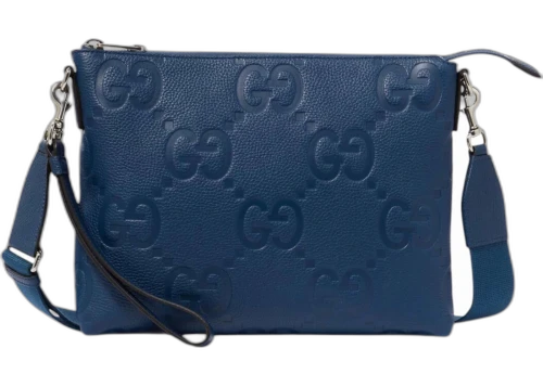 Gucci Jumbo GG Medium Leather Messenger/pouch Bag Navy