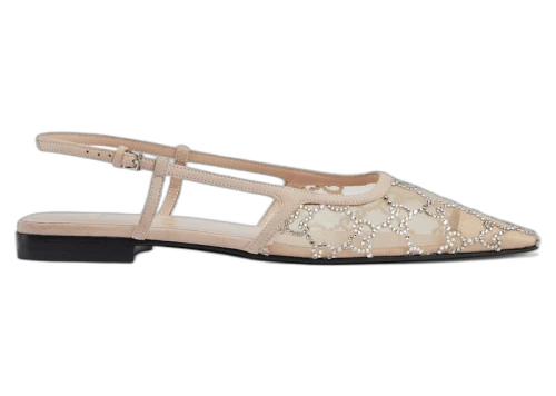 Gucci GG Slingback Ballet Flat Rose Beige GG Crystals (Women's)
