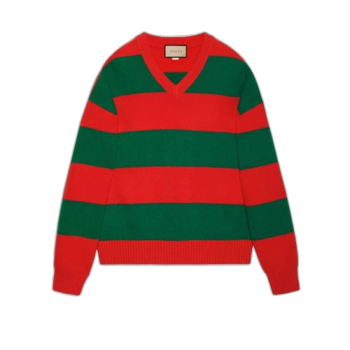 Gucci Felted Wool Striped Sweater Red/Green