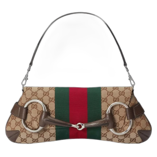 Gucci Horsebit Chain Medium Shoulder Bag Beige/Ebony