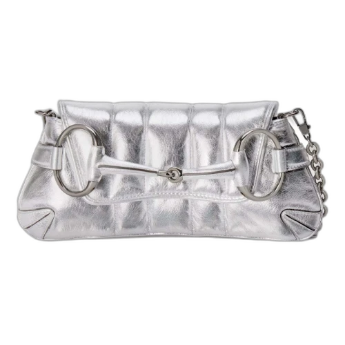Gucci Horsebit Chain Small Shoulder Bag Silver Metallic
