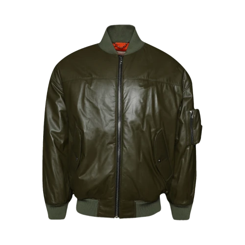 Gucci Leather Bomber Jacket 'Military Green'