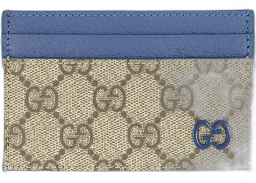 Gucci Blue Trim GG Card Case Beige Blue