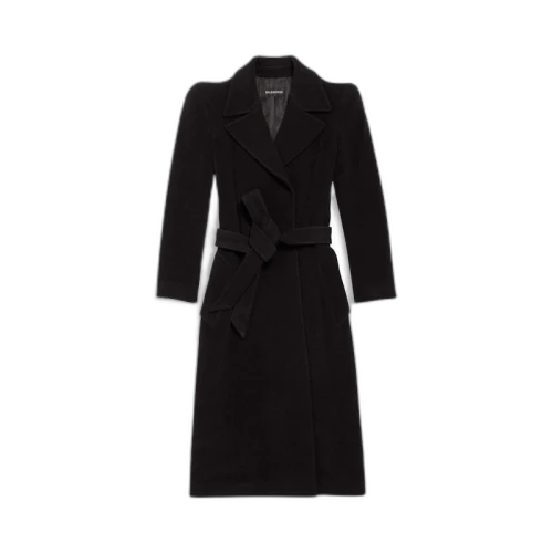 Balenciaga Women'S Round Shoulder Fitted Coat in Black Black