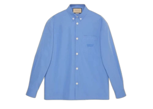 Gucci Cotton Gucci Embroidery Shirt Blue