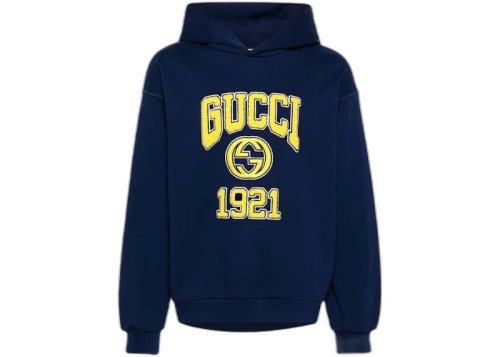 Gucci Embroidery Logo Hoodie Navy Blue