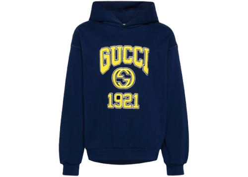 Gucci Embroidery Logo Hoodie Navy Blue