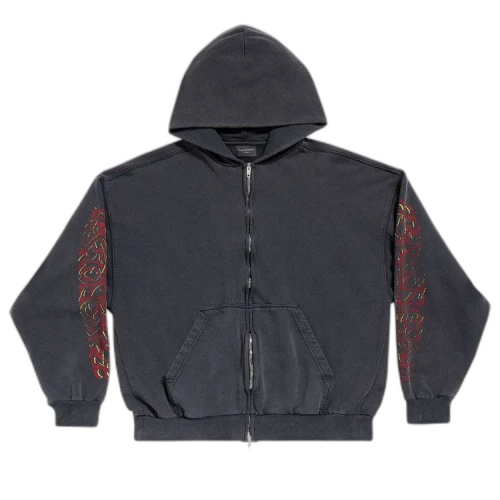 Balenciaga Offshore Zip Up Hoodie 'Faded Black/Red'
