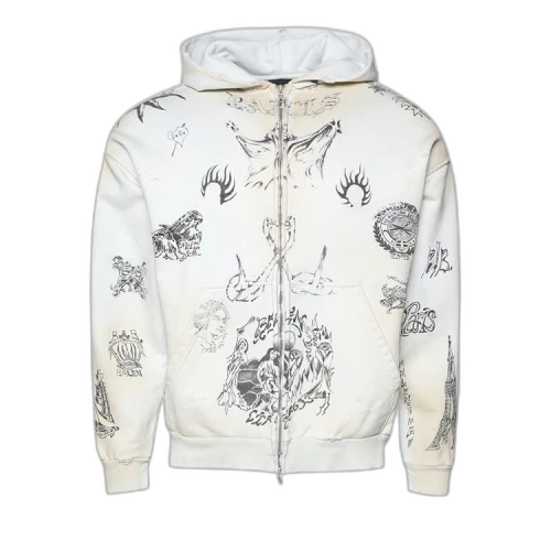 Balenciaga Medium Fit Zip-Up Hoodie 'Off White/Black'