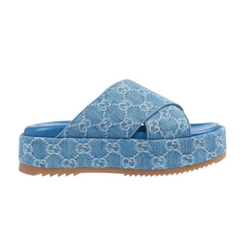 Gucci GG Platform Slide Sandal 'Light Blue Denim' (Women's)