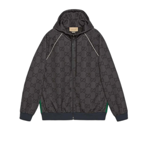 Gucci Jumbo GG Zip Jacket with Web Grey/Dark Grey