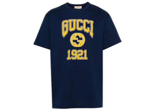 Gucci Logo Print T-shirt Navy Blue