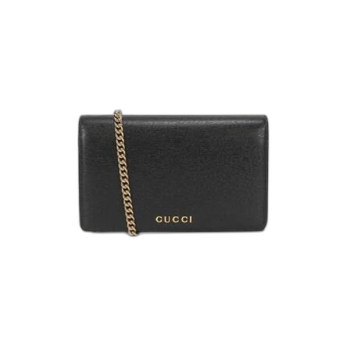 Gucci Chain Wallet With Gucci Script 'Black Leather' (Women's)