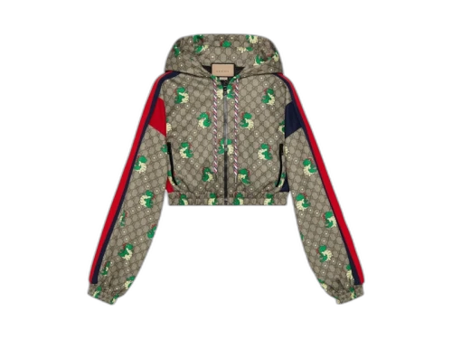 Gucci Dragon Print Cropped Jersey Jacket (Women's) Ebony