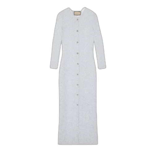 Gucci Viscose Lame Sequin Embroidery Dress White/Grey