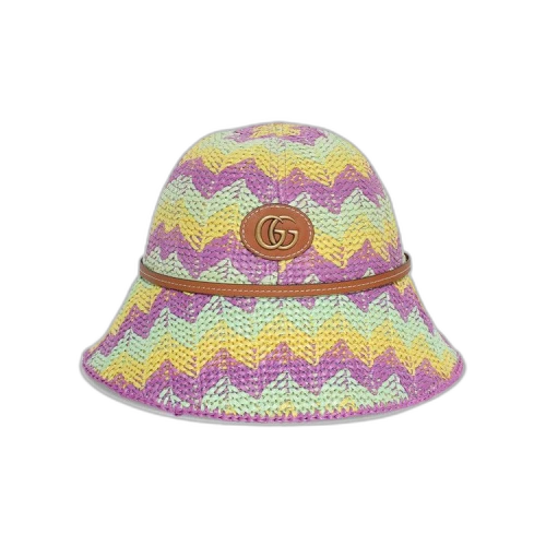 Gucci Chevron Straw Effect Cloche 'Multicolor'