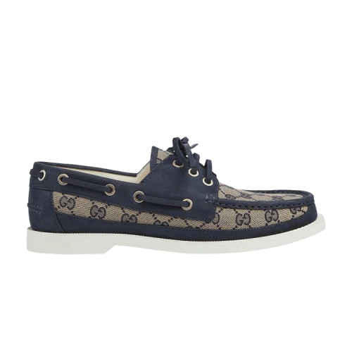 Gucci Lace Up Loafer 'GG Canvas - Beige Blue'