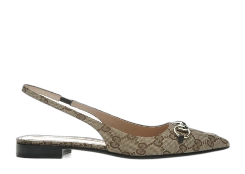 Gucci Horsebit Slingback Flat Beige GG Canvas (Women's)
