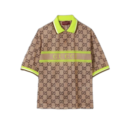 Gucci Polyester Mesh GG Print Polo Beige And Ebony