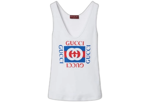 Gucci Rib Cotton Gucci Print Tank Top White
