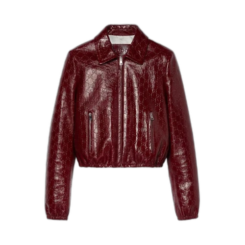 Gucci Embossed Leather Bomber Jacket 'Rosso Ancora'