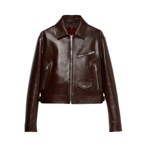 Gucci Leather Debossed Jacket 'Brown'