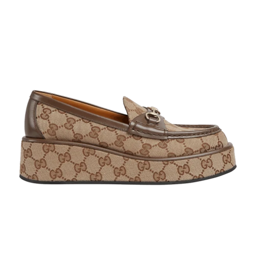 Gucci Horsebit Wedge Loafer 'GG Supreme - Beige' (Women's)